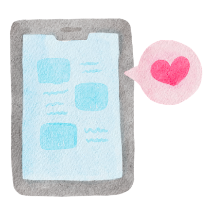 Watercolor phone with a heart emoji