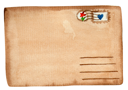 Watercolor envelope with stamps